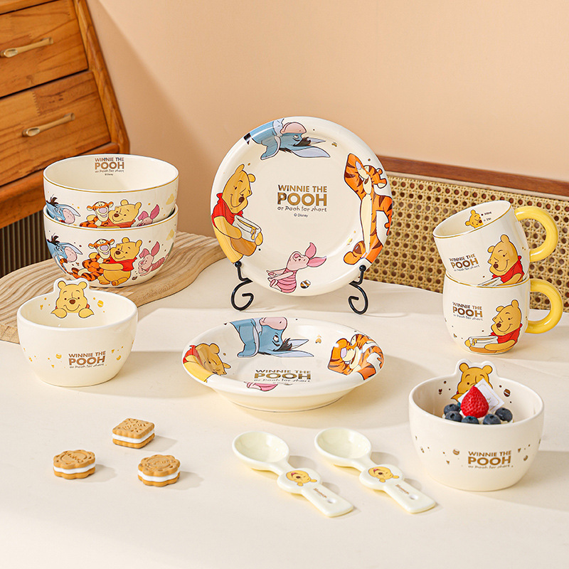 Light Luxury Series Stitch Ceramic Tableware Bowl and Plate Set, Four-Piece Set, High-Value Household Mugs and Bowls