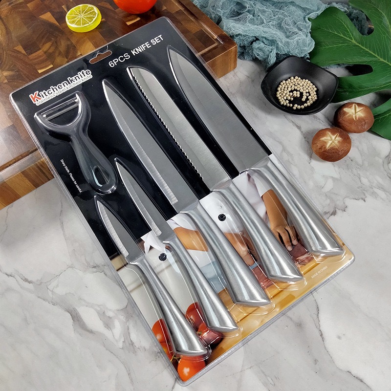 Cuchillo de acero inoxidable con mango hueco de herradura Juego de 6 piezas Cuchillo multiusos de cocina Cuchillo de pan Cuchillo universal de frutas para el hogar Melón