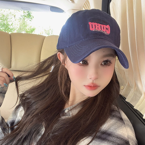 Women's Alphabet Embroidered Cap, Korean Style, Versatile, Face-Smoothing Duckbill Cap, Outdoor Travel Couple Hat, Trendy