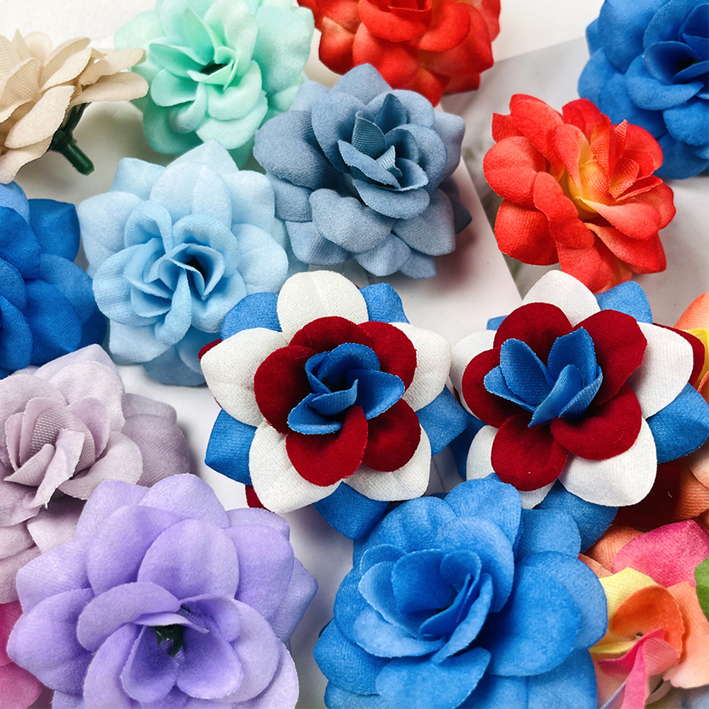 Simulación de tela de terciopelo de pequeño ángulo flores de rosa DIY sombreros hechos a mano arreglos de flores bolsas de props para el hogar adornos florales