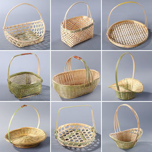 Small Bamboo Basket Bamboo Weave Basket Portable Basket Desktop Storage Basket Small Fruit Tray Snack Pastry Basket Bamboo Products Fruit Basket