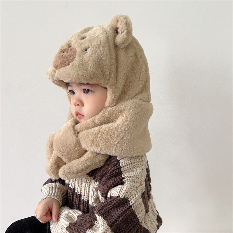 Baby Bear Hat And Scarf Set For Winter With Face Protection_voghion.com