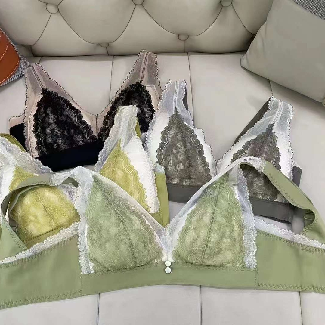 Nuevo sujetador de alta calidad de moda de encaje jacquard transpirable y cómodo ajuste lateral de pecho de cuatro filas de ropa interior de botón
