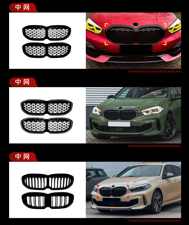 Applicable to 2019-2024 Bmw 1 Series F40 Sport Version Front Lip, Side Skirts, Front Grille, Rear Blade Spoiler, Cross-Border Modification