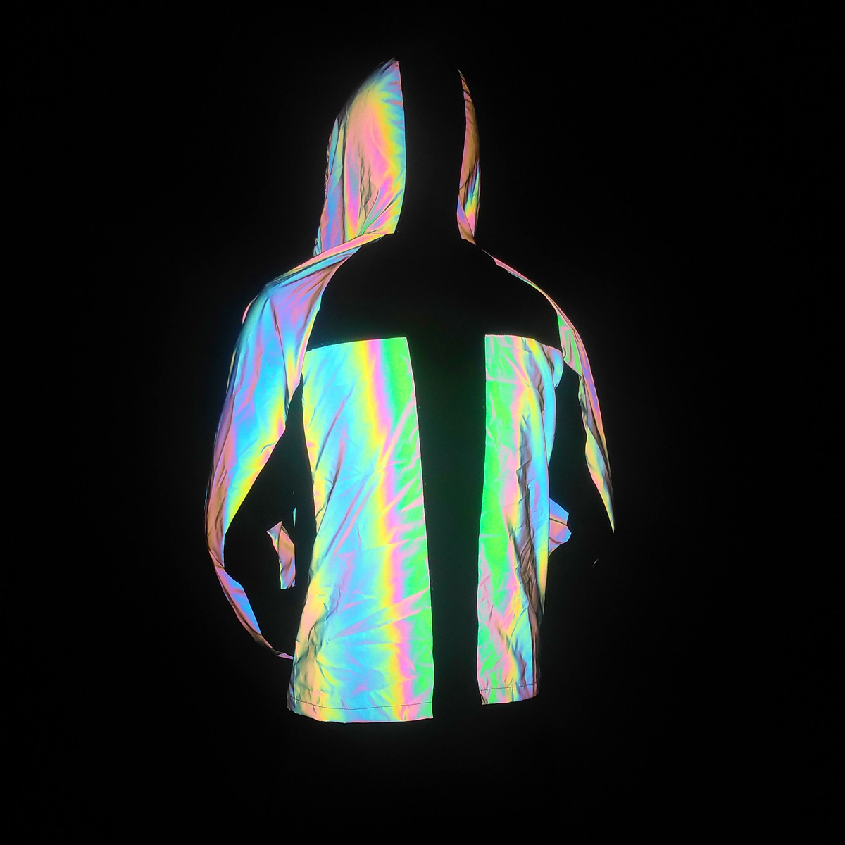 Abbigliamento da uomo, giacca riflettente colorata, sport all'aria aperta, con giunture in rete, giacca con cappuccio traspirante_voghion.com