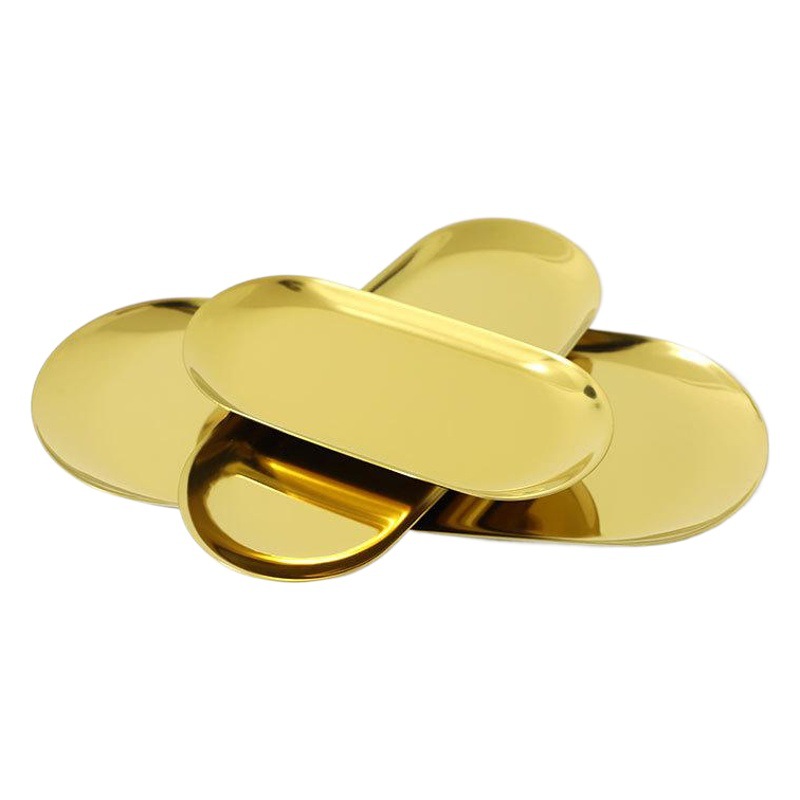Fábrica al por mayor Acero inoxidable latón oro color primario color oval metal bandeja fruta caramelo bandeja de almacenamiento