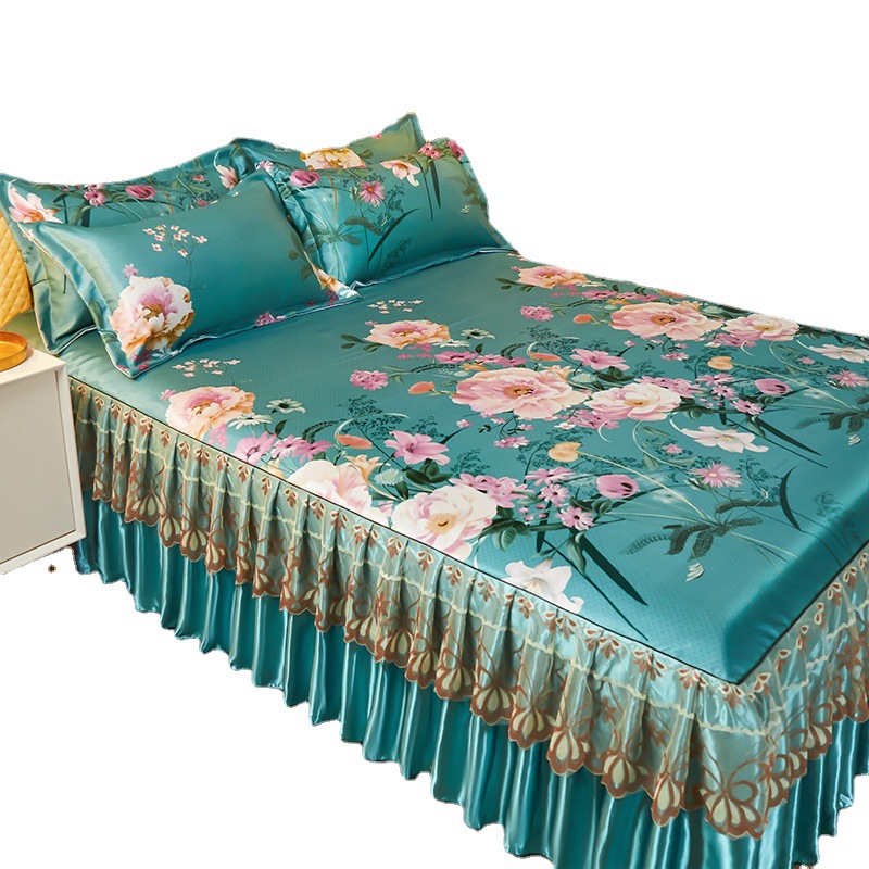 jacquard-high-end-ice-silk-mat-3-piece-bed-skirt-machine-washable