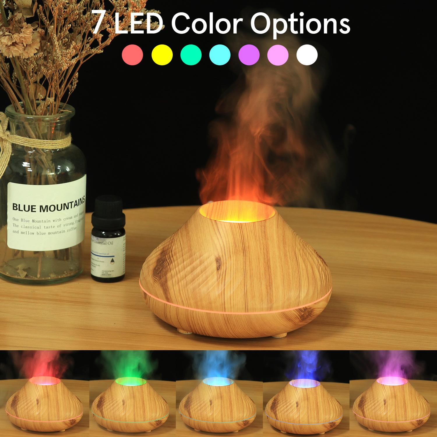 새로운 다채로운 에센셜 오일 아로마 테라피 기계 가습기 나뭇결 가습기 130ml 공기 청정기 국경 간 도매