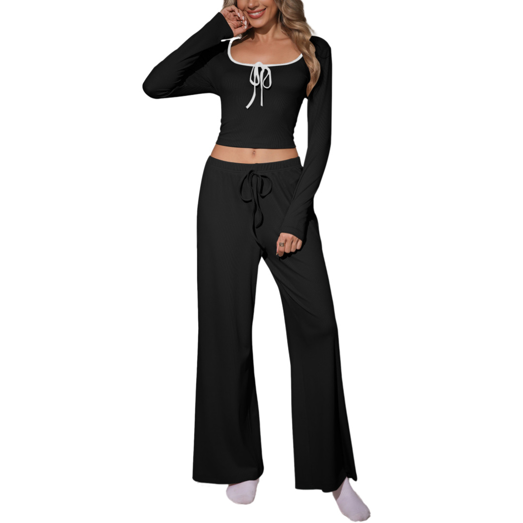 Zweiteiliges Damen-Set: Sexy geripptes Crop-Top mit hochgeschnittener Hose, schulterfreiem Langarm-Rollkragenpullover – perfekt für Herbst und Winter_voghion.com