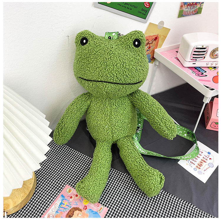 2021 Autumn New stylish and cute green frog single-shoulder crossbody bag wallet plush toy birthday gift for girls undefined