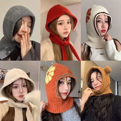韓国のバラクラフ帽のファッションカバーのニット帽の女性の帽子のストールの一体の保温ボタンの毛糸の帽子のファッション