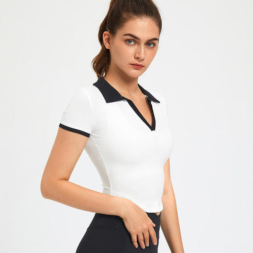 Temperament Lapel Short Sleeve Yoga Top Women's Summer Tight Stretch Sports T-Shirt Short Yoga Top