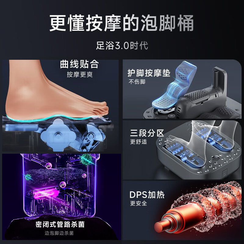 HITH泡足桶加熱恒温足浴槽家庭用全自動洗面器電動マッサージ殺菌足浴桶T2|undefined