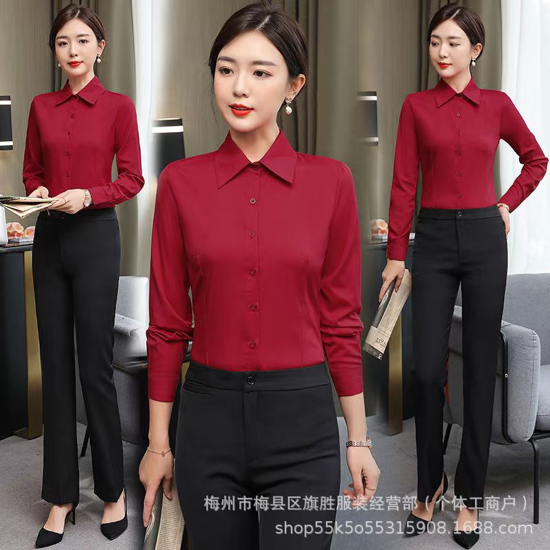Women's Long-Sleeved Shirt, Professional Summer Korean Style, Elegant Slim-Fit V-Neck Shirt, Workwear, Formal Wear, Elegant Commuting Women's Long-Sleeved Shirt, Professional Summer Korean Style, Elegant Slim-Fit V-Neck Shirt, Workwear, Formal Wear, Elegant Commuting