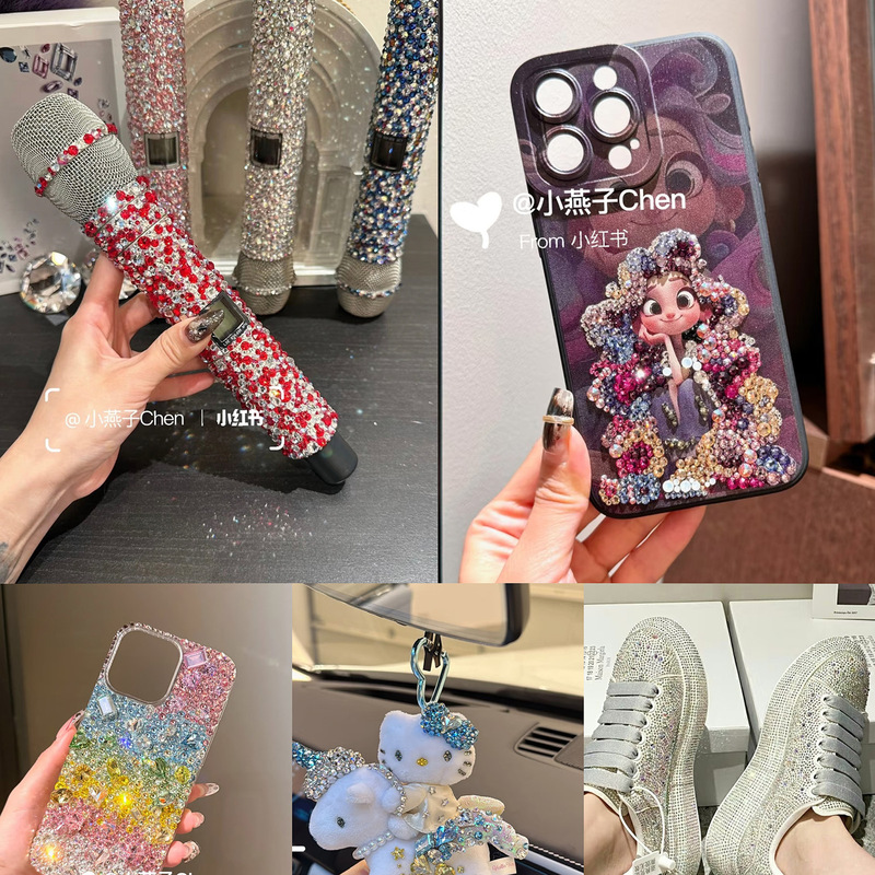 Huazi 八大八小平底ガラスラインストーンネイルアート DIY ペットヘアピンアクセサリー携帯電話ケースステッカーラインストーンジュエリー|undefined