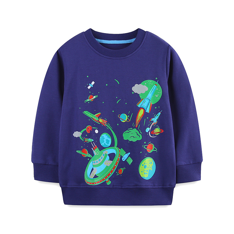 Estilo europeo y americano dibujos animados de ropa protectora para niños impresión nocturna ropa protectora de cuello redondo para niños, punto de algodón, ropa casual para niños al por mayor