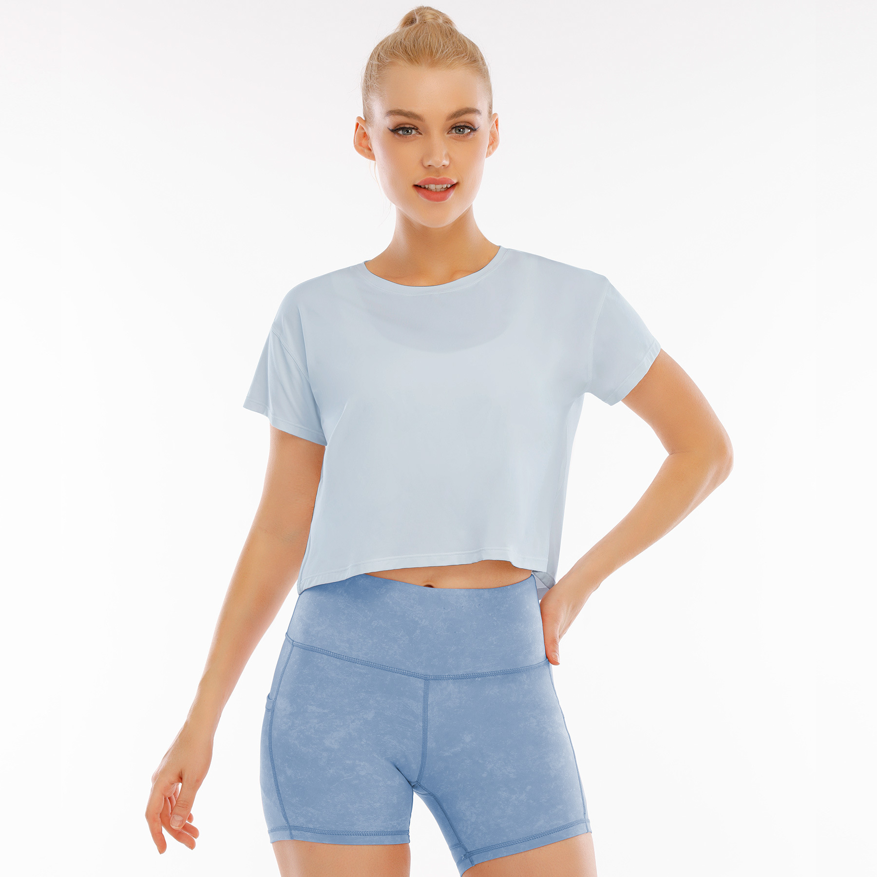 2021夏季新款修身健身上衣女透气训练瑜伽罩衫健身房短袖跑步服