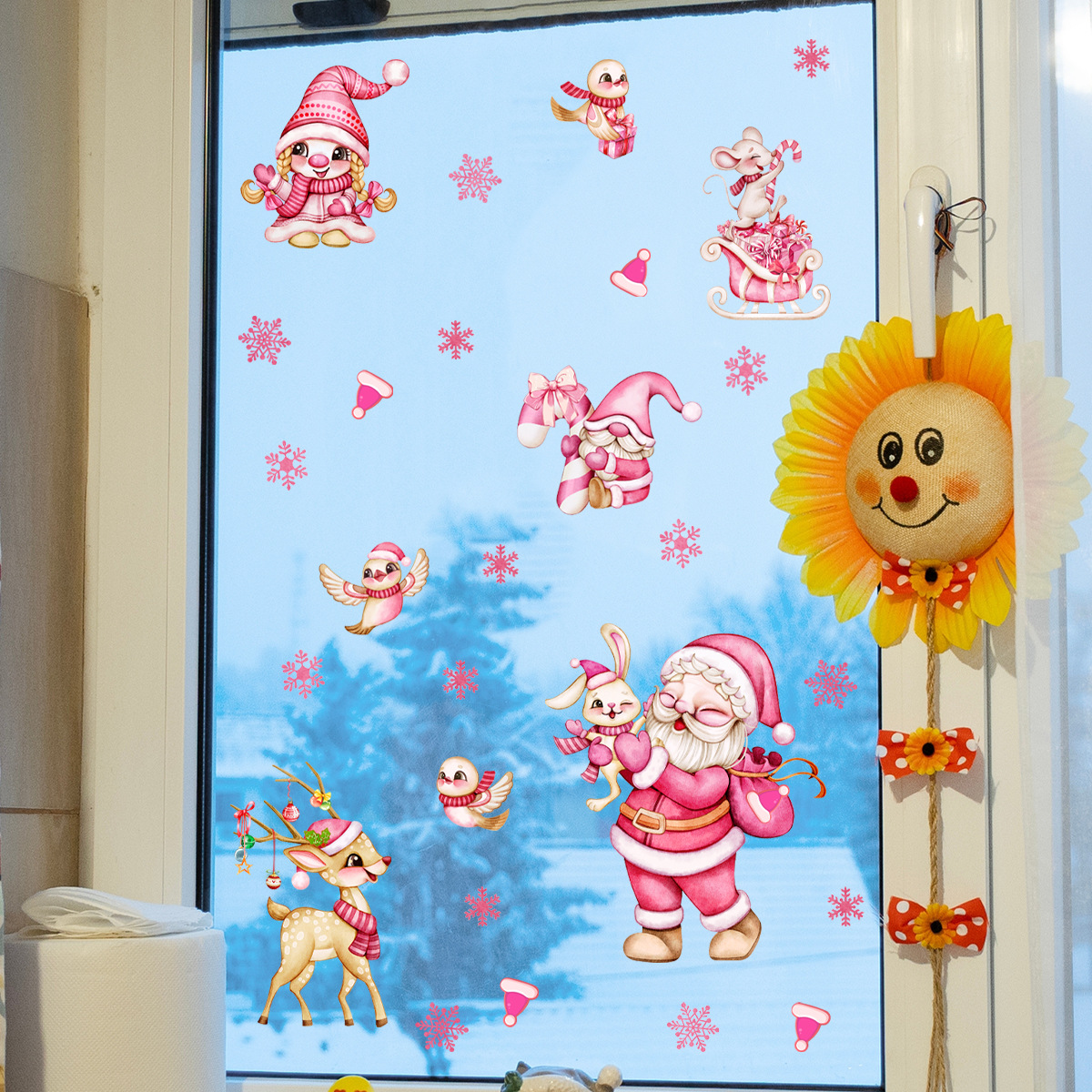 Kerst muursticker kerstman en rendier muurdecoratie woonkamer_voghion.com