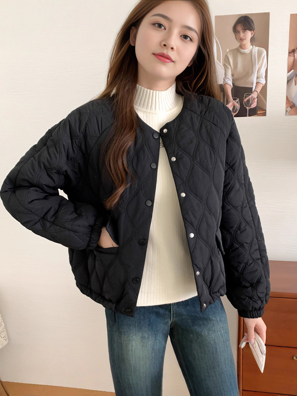 2025秋冬季新款韩版菱形格小棉衣外套女纯色百搭好穿到爆简约轻薄|undefined