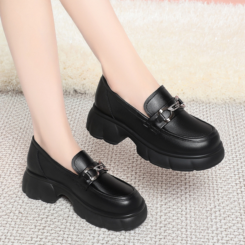 Women's Chunky Loafers Soft Thick Sole British Style Leather Shoes_voghion.com