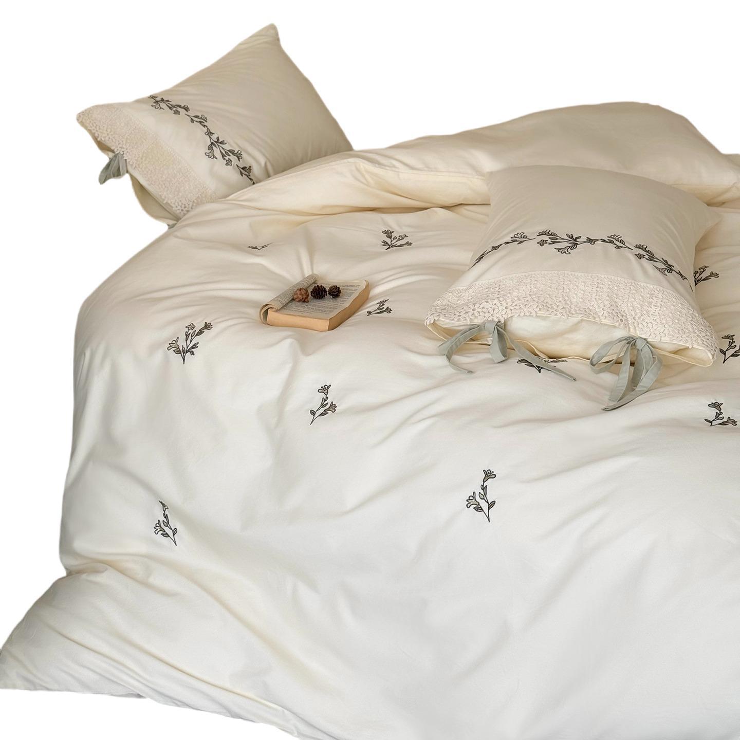 Otoño y invierno algodón largo algodón molido cuatro piezas serie de bordado grueso 100S cuatro piezas ropa de cama tipo sábanas