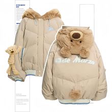 可爱小熊兔耳朵毛绒连帽面包服保暖外套女冬季新款加厚棉服羽绒服