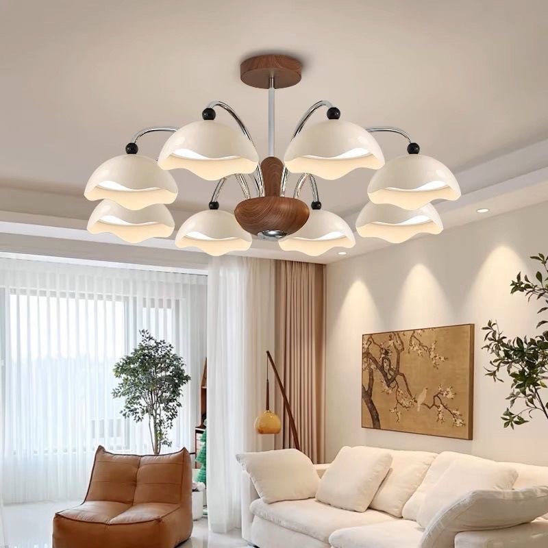 Lámpara principal de cáscara de huevo de estilo medio, estilo americano, simple, retro, de alta gama, color de nogal, dormitorio, sala de estudio, iluminación, candelabro de sala de estar