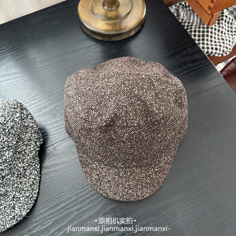 高端帽子小檐时尚显脸小老钱风羊毛平顶马术帽保暖骑士磨毛骑士帽|undefined