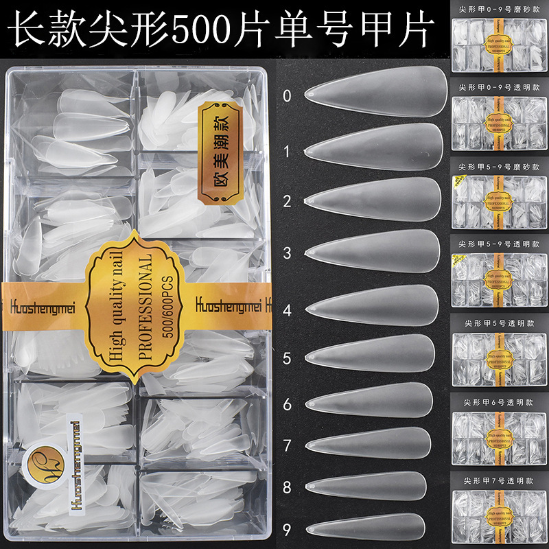 Huasheng Mei pointed nail piece European and American fashionable thin seamless frosted carving-free nail shop fake nail patch
