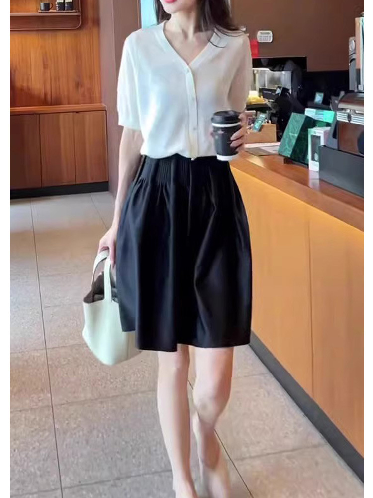 Bộ đồ nữ hai mảnh kiểu tweed mùa hè FLB5035 sang trọng cao cấp — Áo trắng + váy