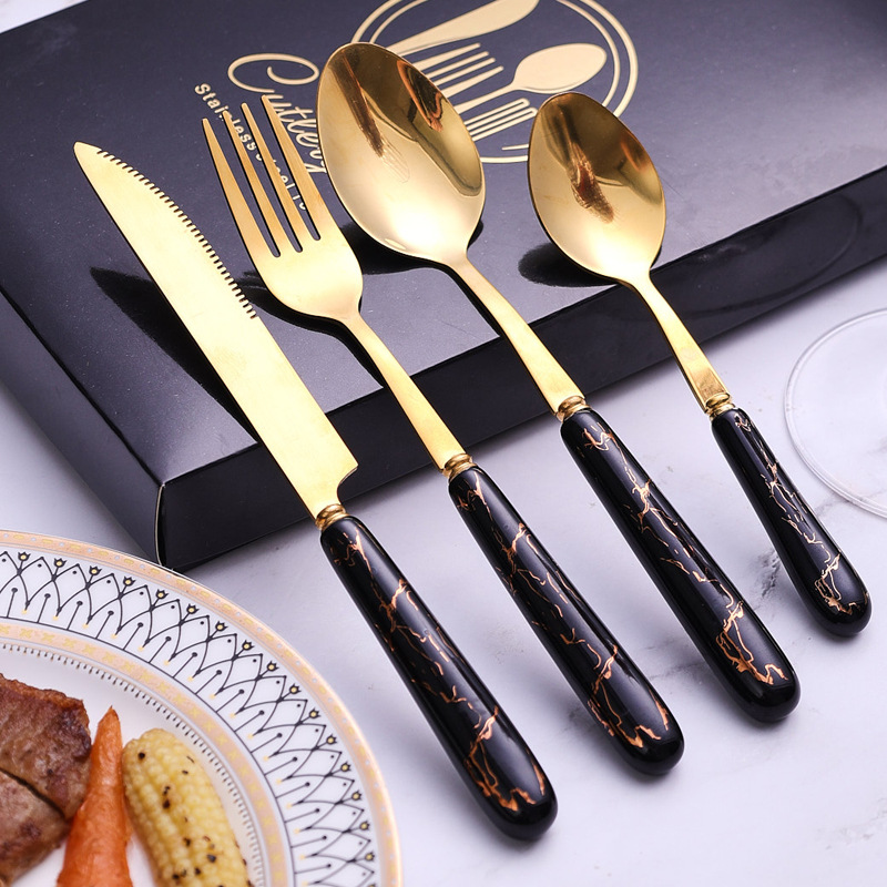 Amazon Cross border Ceramic handle Stainless steel knife Fork spoon tableware Four piece suit suit Northern Europe Light extravagance One piece On behalf of