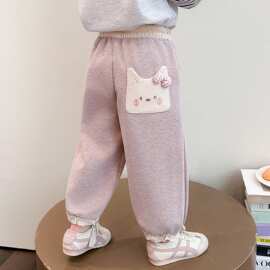 女童裤子春秋季新款儿童洋气卫裤小女孩卡通束脚裤宝宝百搭休闲裤
