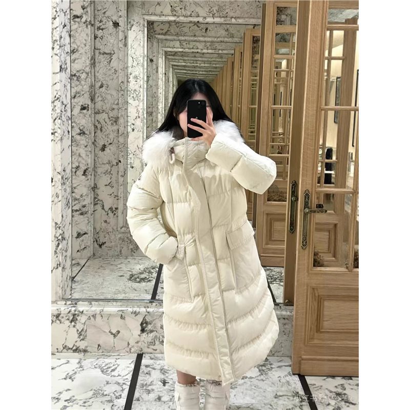 跨境高版版本冬季新款90鹅绒服加厚女长款收腰显瘦大毛领保暖外套