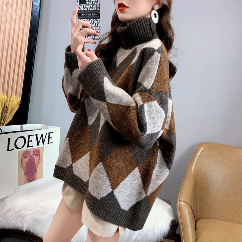 24 invierno Puyuan estilo británico de ropa de mujer cachemire chaqueta de cuello grueso suéter suelto explosión image 3