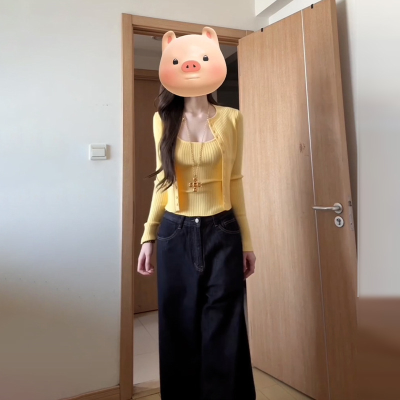 韩系纯欲辣妹针织开衫配小吊带两件套女春秋季百搭修身显瘦上衣潮|undefined