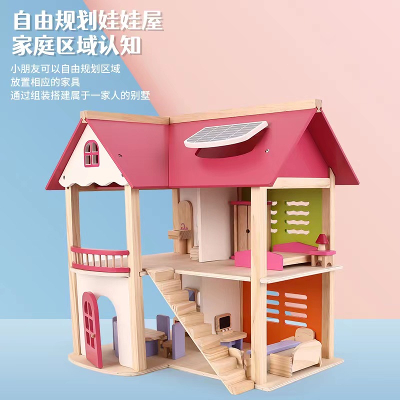 Children's diy hand-assembled Doll House wooden girl play house toy simulation Villa princess castle set