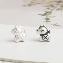 S999足银3D硬银金钱小马隔珠DIY串珠手链项链马上有钱散珠配件