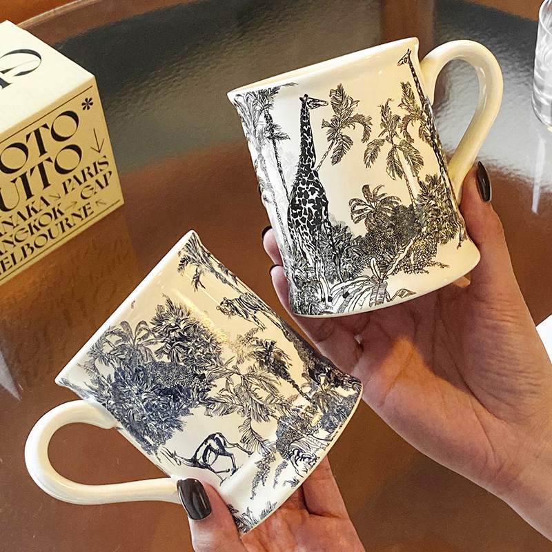 Francés retro taza de agua Cerámica puede entrar horno microondas caja color independiente Oficina nicho ins leche avena