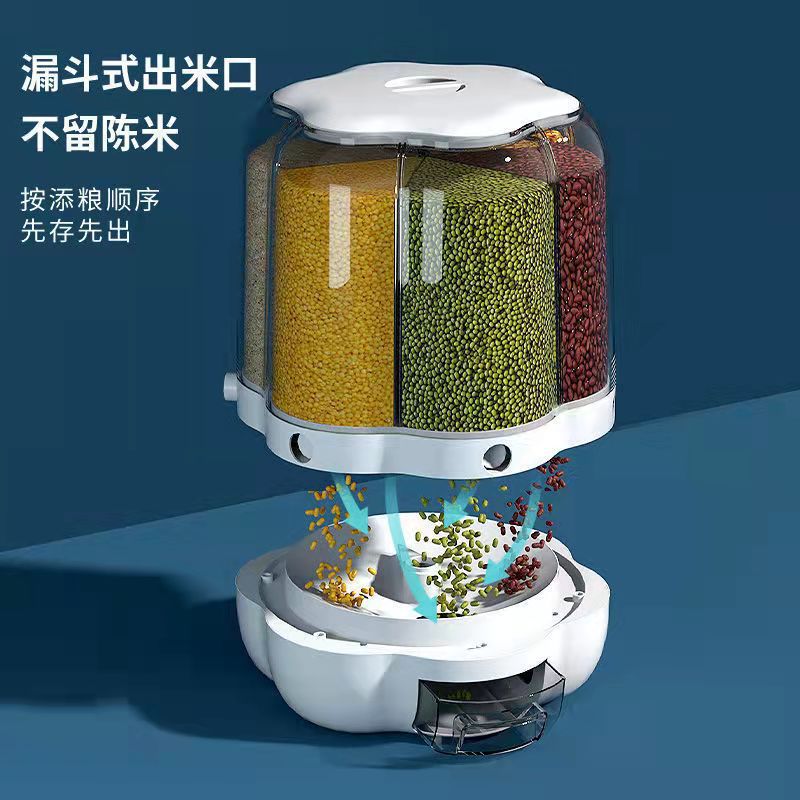 Cubo de arroz giratorio de grano compartimentado, cubo de almacenamiento de granos de arroz, cubo de almacenamiento de granos de cocina para el hogar