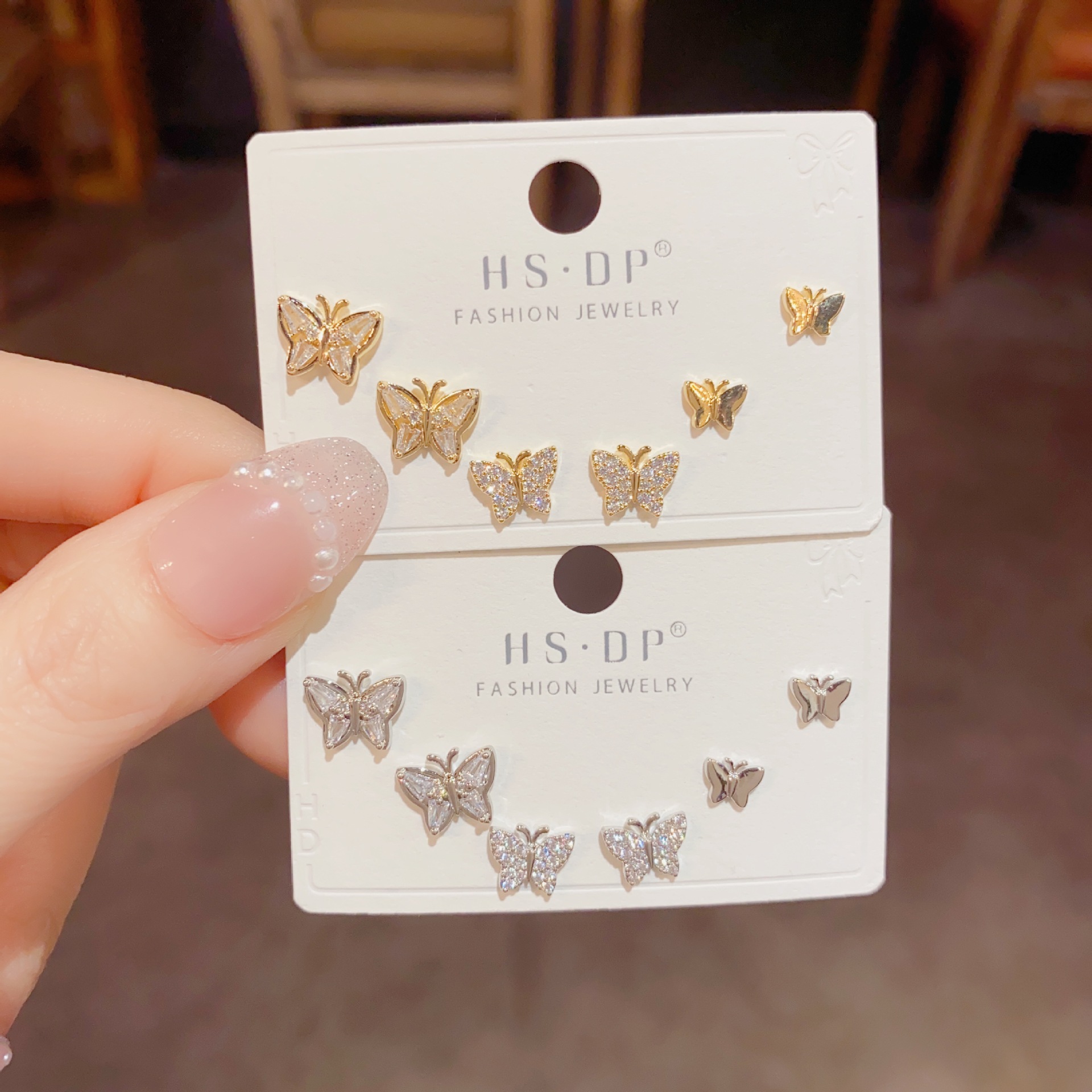 6g Weight 1 Set Cute Butterfly Copper 14K Gold Plated Ear Studs