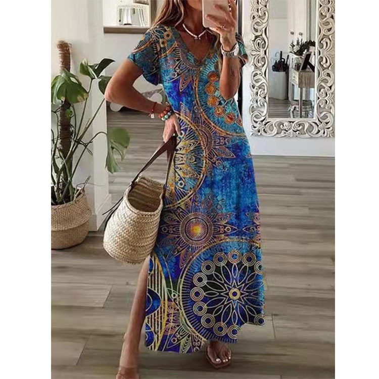 Women's Spring And Summer Loose Casual Print Short-Sleeved Dress_ecoleips.com
