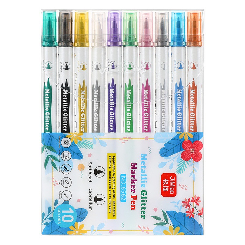 Pluma de metal de doble cabeza DIY diario pluma arte pluma resaltar brillante pluma oro resaltar pluma Venta caliente marca metal pluma