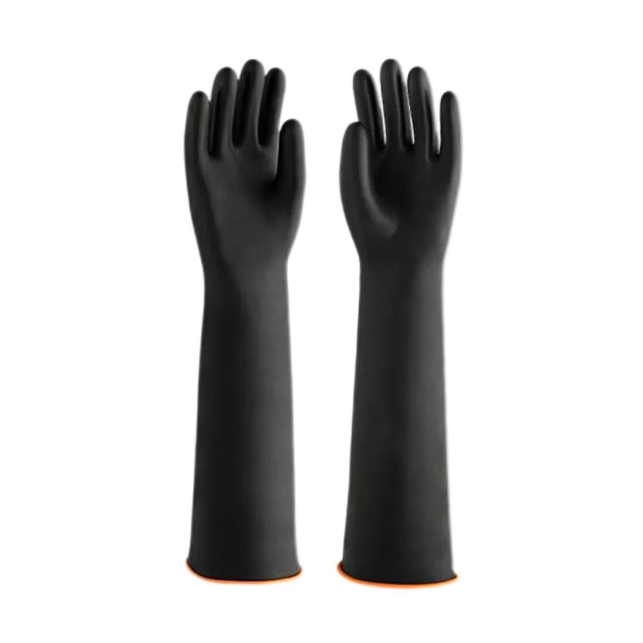 Guantes de látex resistentes a ácidos y álcalis gruesos resistentes al aceite guantes de goma negra anticorrosión guantes industriales químicos al por mayor