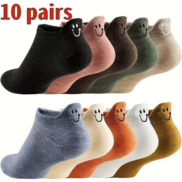 2026 New Cross-Border Dropshipping Women's Cute Socks with Smiley Face Kawaii Embroidery Funny Socks