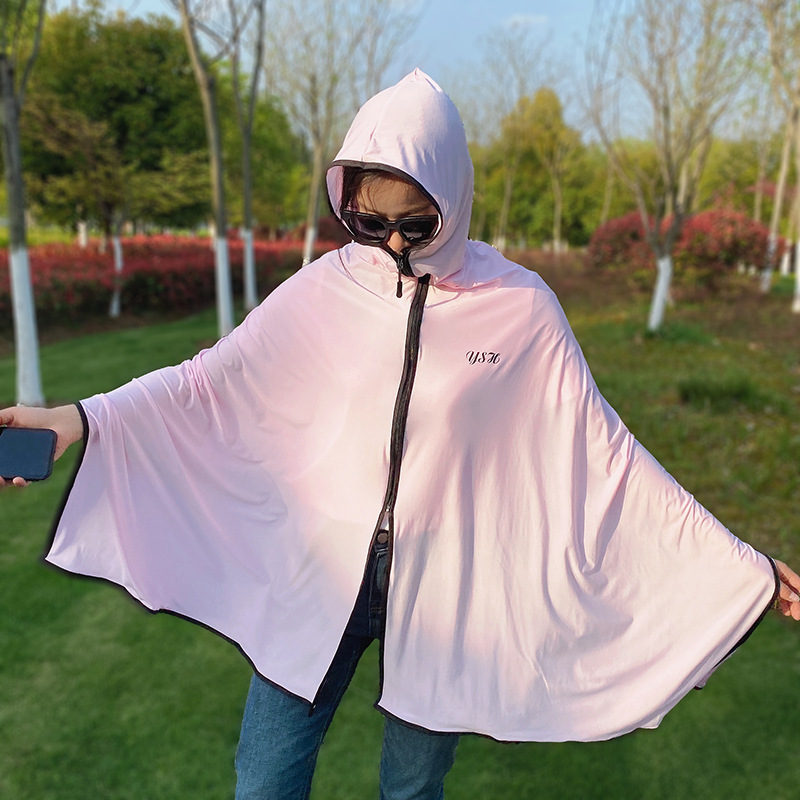 冰丝防晒衣加大长款透气骑车防晒服电动车连帽斗篷防晒外套透气