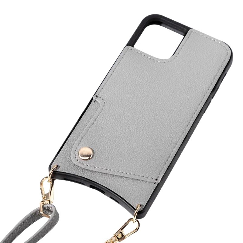 En stock al por mayor aplicable para Apple 15PROMAX fishtail Tarjeta de inserción de teléfono caso crossbody cordón resistente a la caída teléfono Funda de cuero