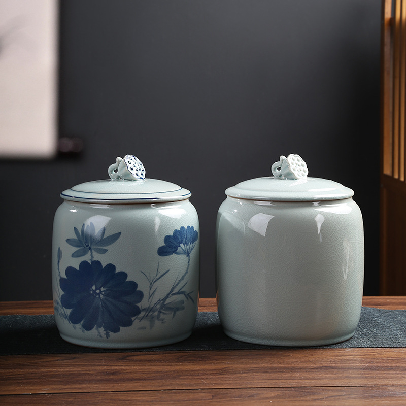哥窯開片大號茶葉罐家用陶瓷密封罐防潮儲存罐2斤裝普洱茶醒茶罐