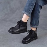 以一 Демисезонные кожаные флисовые зимние универсальные короткие сапоги для отдыха на плоской подошве, воловья кожа, мягкая подошва