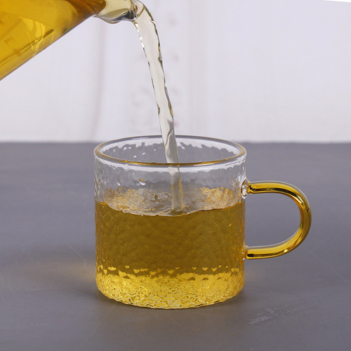 Japanese hammer pattern thickened high borosilicate glass cup with handle small tea cup Kung Fu tea set with handle small tea cup wholesale