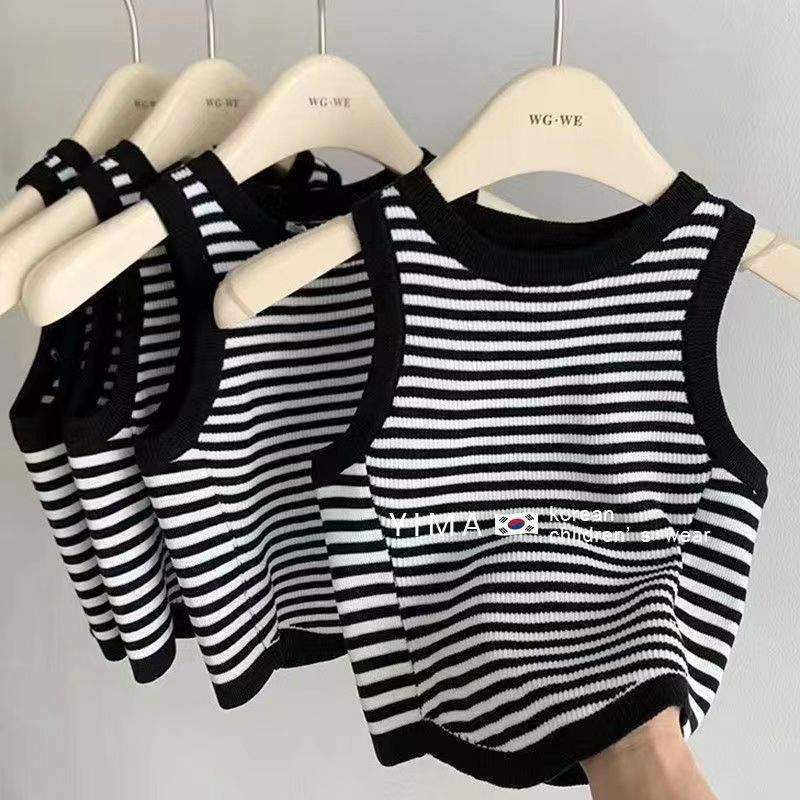 Korean children's clothing 2023 new style summer clothing for boys and girls, stylish striped camisole, children's loose top